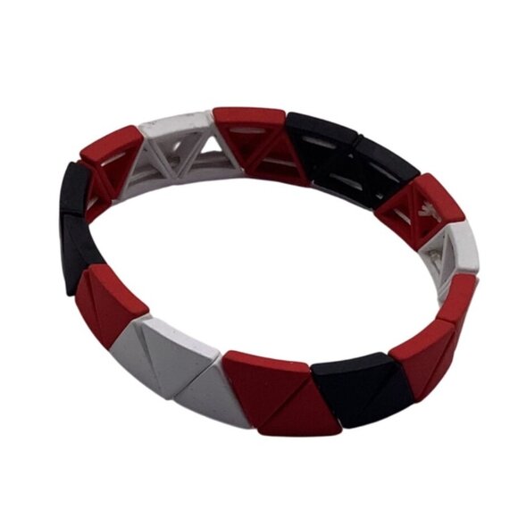 Cooltime Bohemian Geometric Stretch Bracelet Unisex With Red Black & White Trian - Picture 1 of 12